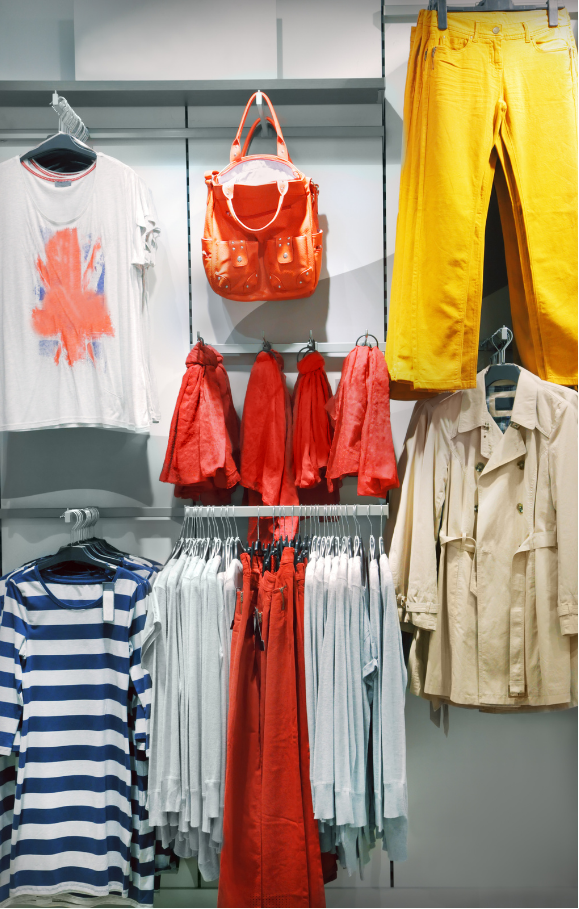 Colorful retail store with clothing